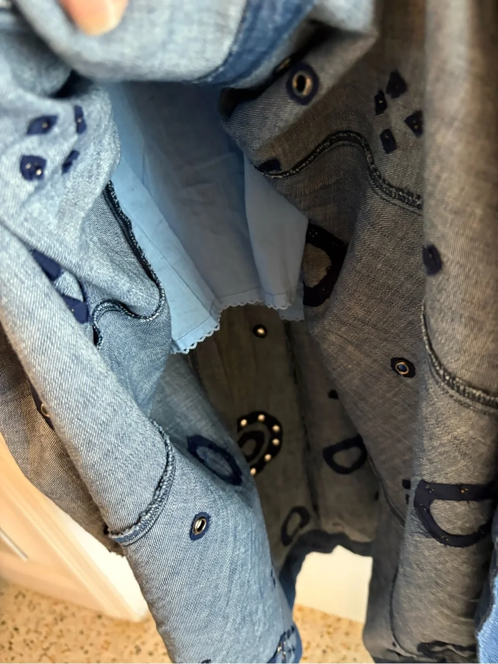 ANTHROPOLOGIE Grommet Blue Jean Denim A Line Flare Skirt Sleeveless Dress! NEW!